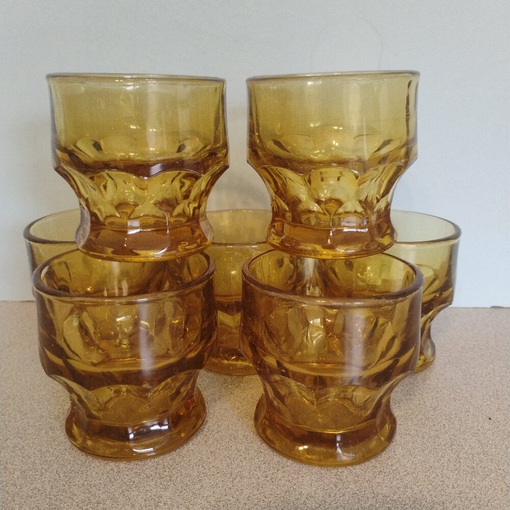 Viking Glass Georgian Pattern Amber Short Rocks Glass, Set of 6